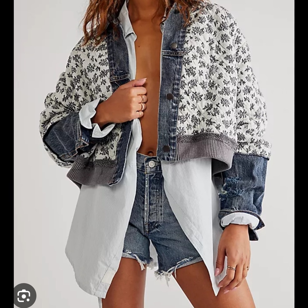 Free People Blue and Gray Jean Jacket